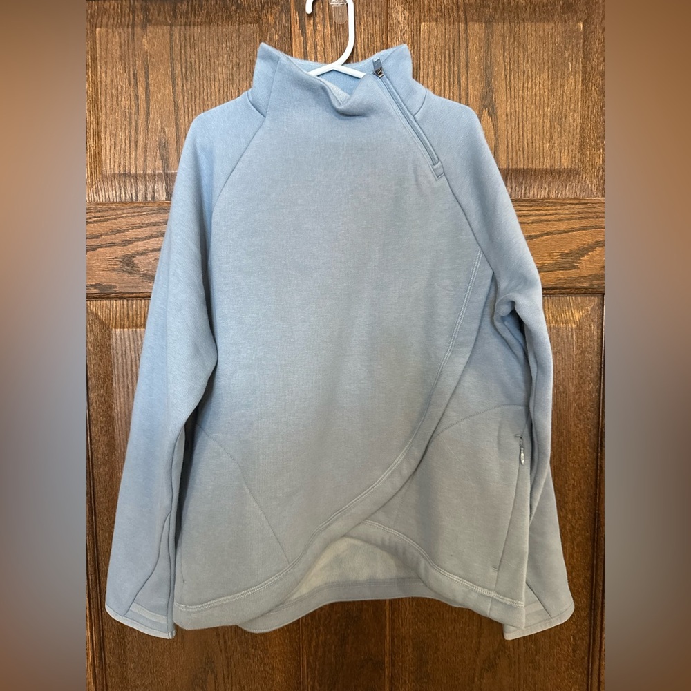 NWOT Athleta Girl Fleece Lined Mock Neck Quarter Zip Light Blue M/8-10